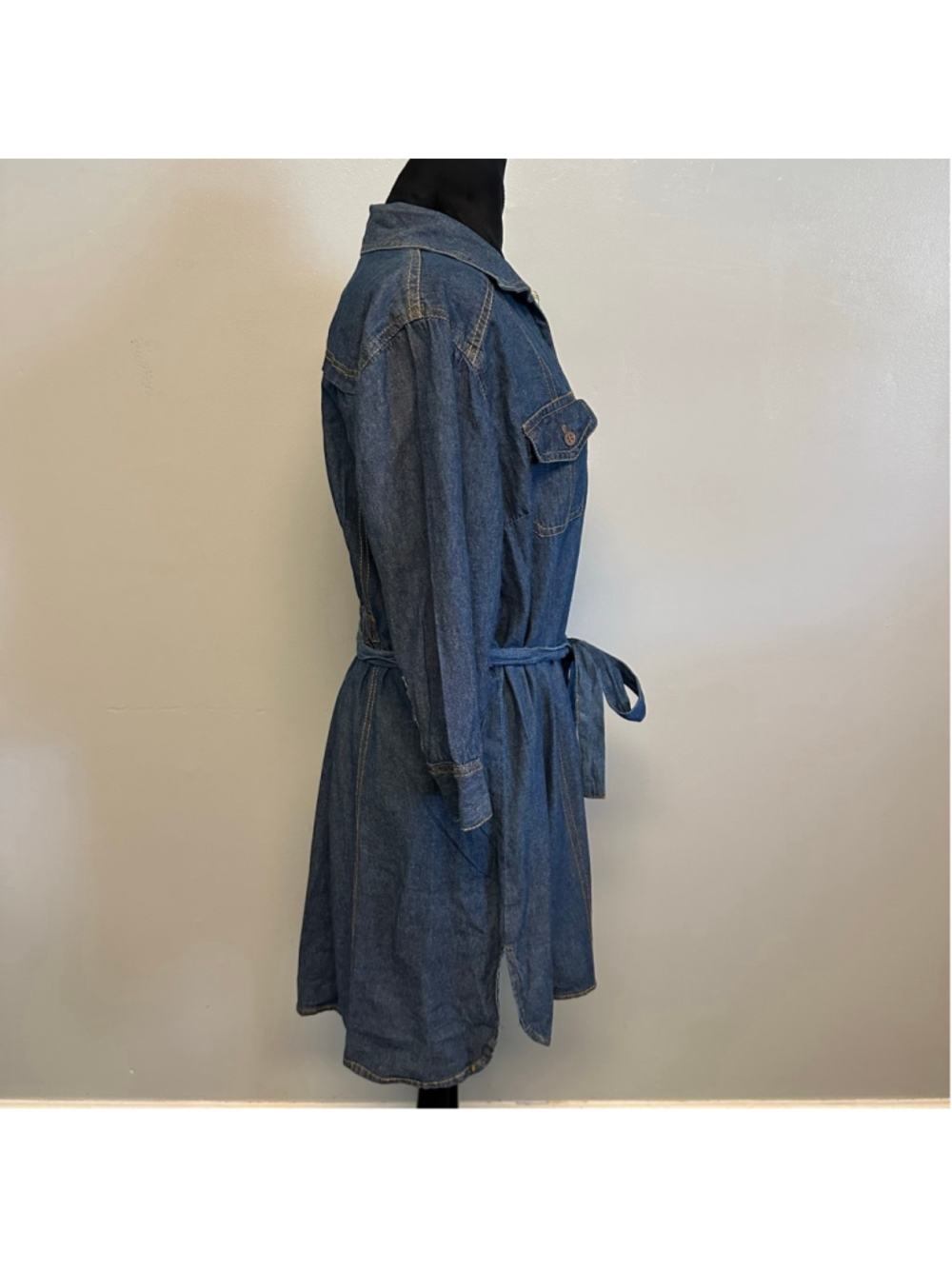 NEW J. Gee Blue Denim Long Sleeve Petite Dress Women's Size XL Cottage core - Picture 3 of 8
